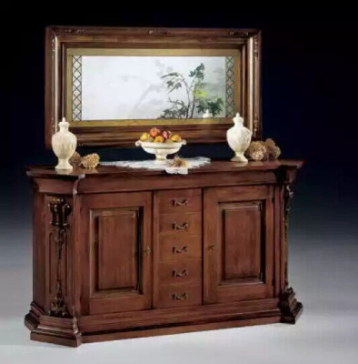 Klassisches Braunes Massivholz Anrichte Spiegel Kommode Schränke Neu