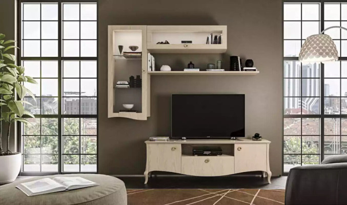 Luxus tv -Ständer Wohnzimmer rtv Lowboard Wandregale Beige Wohnwand Neu