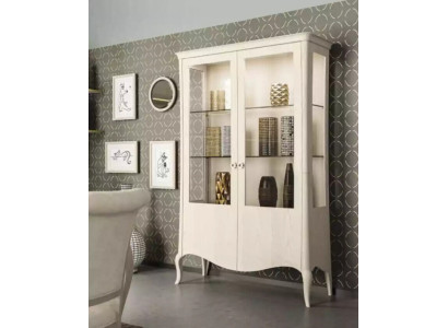 Vitrine Luxus Schrank Weiß Holz Schränke Wohnzimmer Glasschrank Neu