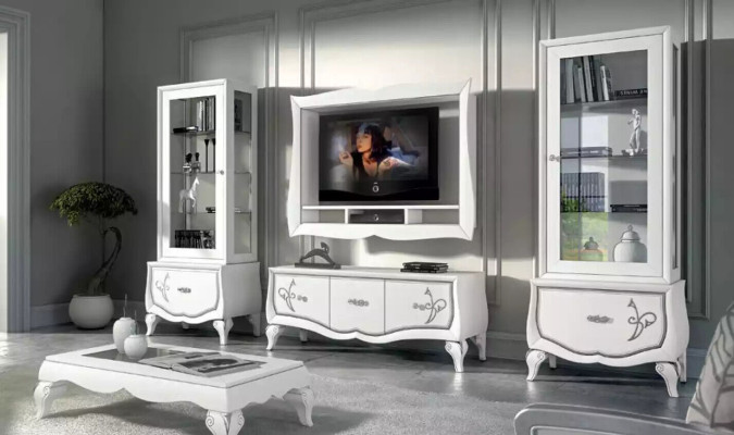 Design Wohnzimmer Set Vitrine 2x TV-Rahmen Wandregal Wohnwand 4tlg.