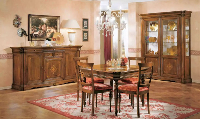 Esstisch 4x Stühle Esszimmer Garnitur 7 tlg. Set Tisch Stuhl Vitrine Holz