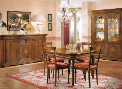 Esstisch 4x Stühle Esszimmer Garnitur 7 tlg. Set Tisch Stuhl Vitrine Holz