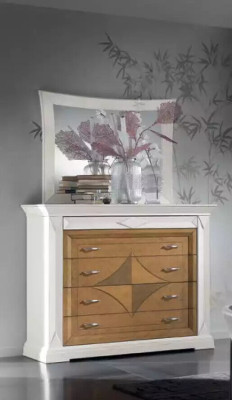 Kommode mit Spiegel Sideboards Holz Kommoden Möbel 2tlg Weiß Italien