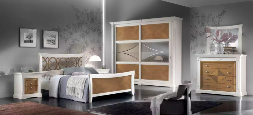 Kommode mit Spiegel Sideboards Holz Kommoden Möbel 2tlg Weiß Italien