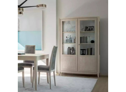 Vitrine Wohnzimmer Möbel Holz Vitrinen Glas Schrank Beige Anrichte Neu