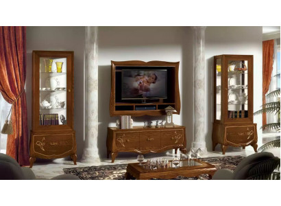 Wohnwand RTV Lowboard TV-Rahmen 2x Vitrine Braun Wohnzimmer Set 4tlg