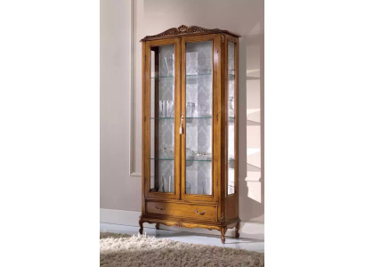 Luxuriöse Glasvitrine Schränke braunem Holz Klassische Möbel Vitrine Schrank