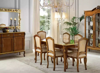 Klassischer Esstisch Tisch Holz Esszimmer Garnitur 6x Stühle 9 tlg.