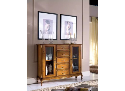 Exklusive braune Holzvitrine mit Schubladen im klassischen Möbelstil