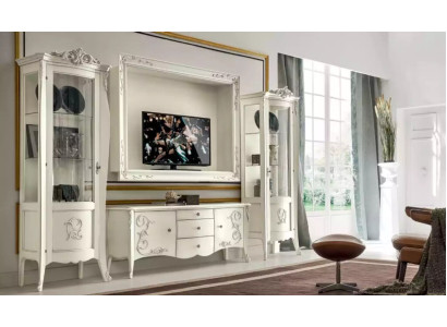 Klassische Stil Weiß Wohnwand Lowboard 2x Vitrine TV-Rahmen Gruppe Neu