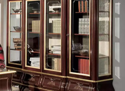 Klassisches Braunes Bücherregal Schubladen Glastüren Massivholz Möbel