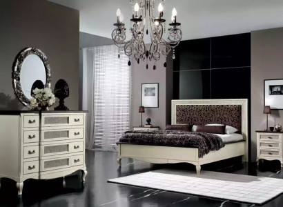 Bett 2x Nachttische 5tlg. Italienische Möbel Schlafzimmer Kommode Holz