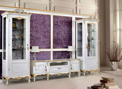 Wohnwand TV Ständer RTV 2x Vitrine Holz Klassische Weiß Wohnzimmer Neu