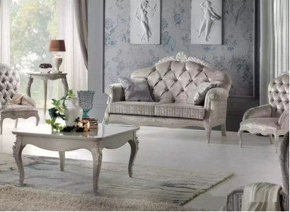 Sofagarnitur 2 Sitzer Garnitur Samt Sessel Couchtisch Luxus Sofas Stoff