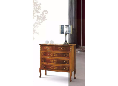 Designer Klassische Holzkommode 4 Schubladen Braun Wohnzimmer Möbel