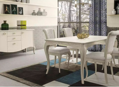 Esszimmer Set Weiß Esstisch 4x Stühle Sideboard Elegantes Design Neu 6tlg.