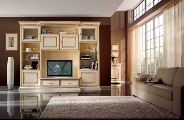 Klassische Wohn Wand Wohnzimmer Sideboard RTV Regal Wände Schrank Neu