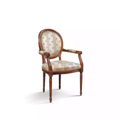 Stuhl mit Armlehne Sessel Esszimmer Holz Lehnstuhl Design Möbel Beige