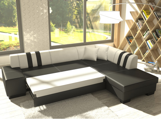 Klassisch Design Ecksofa Porto II Bettfunktion Couch Textil Sofas Schlaf Sofa