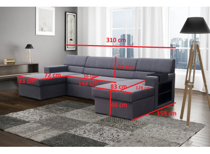 Design Ecksofa Markos U-form Bettfunktion Couch Hochtöner Leder Textil