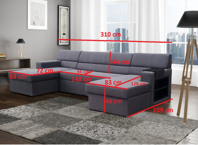 Design Ecksofa Markos U-form Bettfunktion Couch Hochtöner Leder Textil