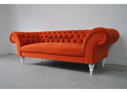 Stoff Design Couch Polster Sofas Textil Modern Sofa Chesterfield 3 Sitzer Orange