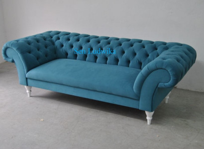 Textil 3 Sitzer Blau Stoff Design Couch Polster Sofas Modern Sofa Chesterfield