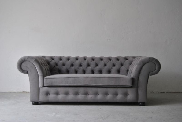 Sofa 3 Sitzer Stoff Design Couch Polster Sofas Textil Modern Chesterfield Grau