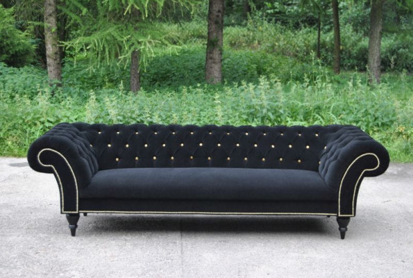 Stoff Design Couch Polster Textil Modern Sofa Chesterfield 3 Sitzer Schwarz