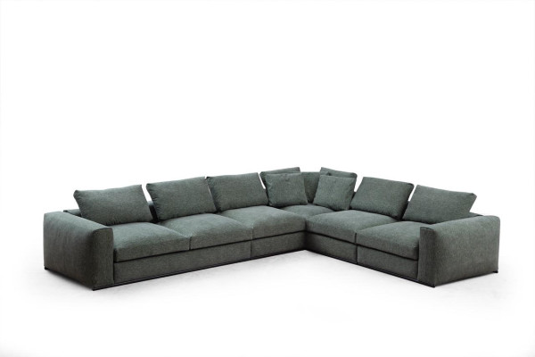 Wohnlandschaft Ecksofa L-Form Holz mit Textil Moderne Couch Neu grün