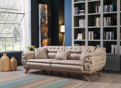 Chesterfield 3 Sitzer Beige Design Couchen Polster Sofas Textil Couch