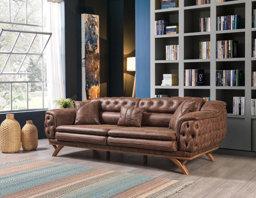 Sofagarnitur 3+3+1 Sitzer Möbel Set Design Sofas Kunstleder Chesterfield