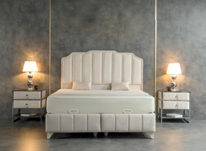 Schlafzimmer Set Beige Metall Bett Luxus 2x Nachttische Elegantes 3tlg