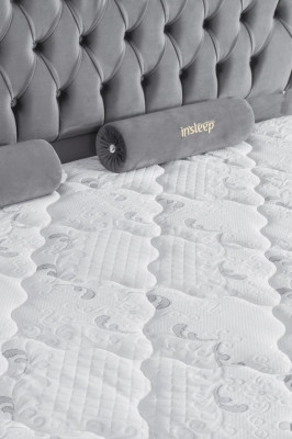 Bett Grau Doppelbett Boxspring Betten Stil Stoff Chesterfield 160x200