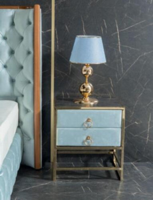 Schlafzimmer Set Weiß Metall Bett Chesterfield Luxus Stil 2x Nachttische 3tlg.