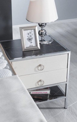 Schlafzimmer Set Weiß Bett Design Stil Modern 2x Nachttische Boxspring 3tlg. Neu