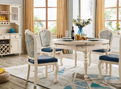 Gruppe Ess Zimmer Tisch 4x Stuhl Set Holz Garnitur Tische Rund 5tlg. Sets Möbel