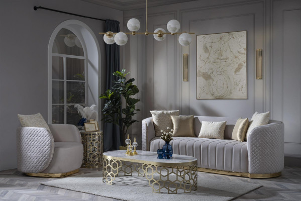 Luxus Sofa Ovale Sofagarnitur Set Polster Möbel 3+2+1 Samt Textil 3tlg.