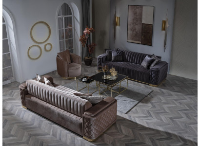 Chesterfield Sofagarnitur Couch Polster Set 3tlg. Garnitur Sofa Couchen Samt
