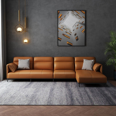 Ledersofa Couch Wohnlandschaft Garnitur Design Modern Sofa Ecksofa L-Form Orange
