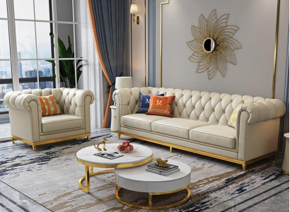 Design Wohnlandschaft Sofagarnitur 3+1 Sitzer Ledersofa Wohnzimmer