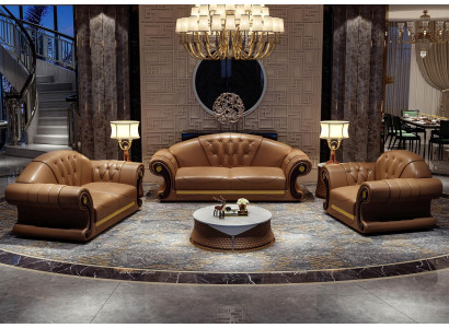 Chesterfield Sofa Couch Polster Couch 3er Couchen Deko Polster Leder Neu