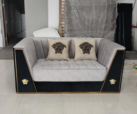 Luxus Sofa 2Sitzer Möbel Design Polster schwarz Textil Samt Sofas Couchen