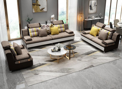 Stoff Textil Sofa Couch Wohnlandschaft Sofagarnitur 3+2+1 Set Design Sofas Neuc