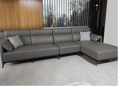 Ecksofa L-Form Wohnlandschaft Sofa Couch Polster Ecke Garnitur Graues Ledersofa