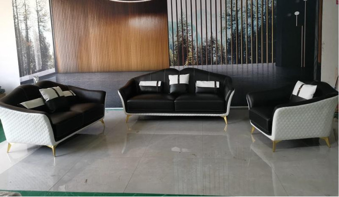 Schwarze Sofagarnitur 3+2+1 Set Wohnlandschaft Sofa Couch Garnitur Ledersofa Neu