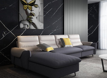 Wohnlandschaft Couch Polster Textil Stoff Leder Sitz Garnitur L-Form Eck Ecksofa