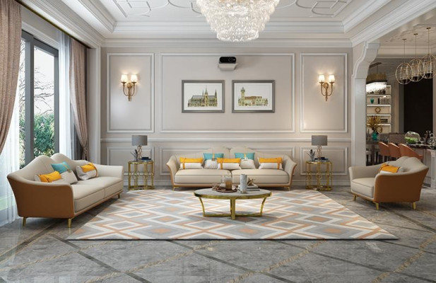 Luxuriöse Wohnzimmer Garnitur Leder Polster Couchen Stoff Sofagarnitur 3+2+1 Set