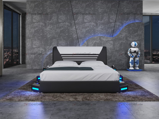 Betten Stilvolle Designer Doppelbett Möbel Polster Leder Weiß 180x200 NEU