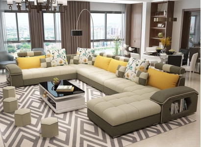 Ecke Ecksofa U-Form Wohnlandschaft Sofa Couch Garnitur Polster Stoff Sofas Leder